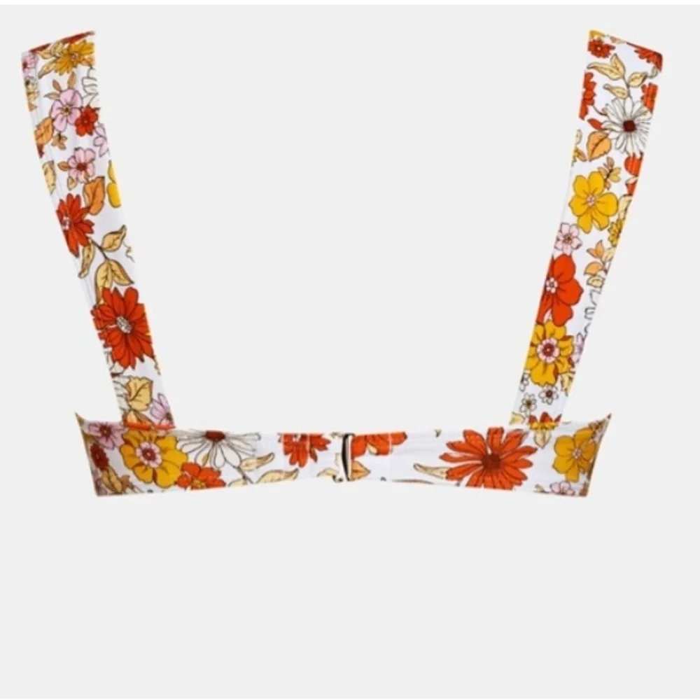Cupshe White Floral Bikini Top with Orange & Yellow Blooms